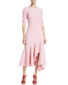 3/4-sleeve Drop-waist Fitted Asymmetric-hem