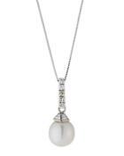 14k Freshwater Pearl & Diamond Pendant Necklace