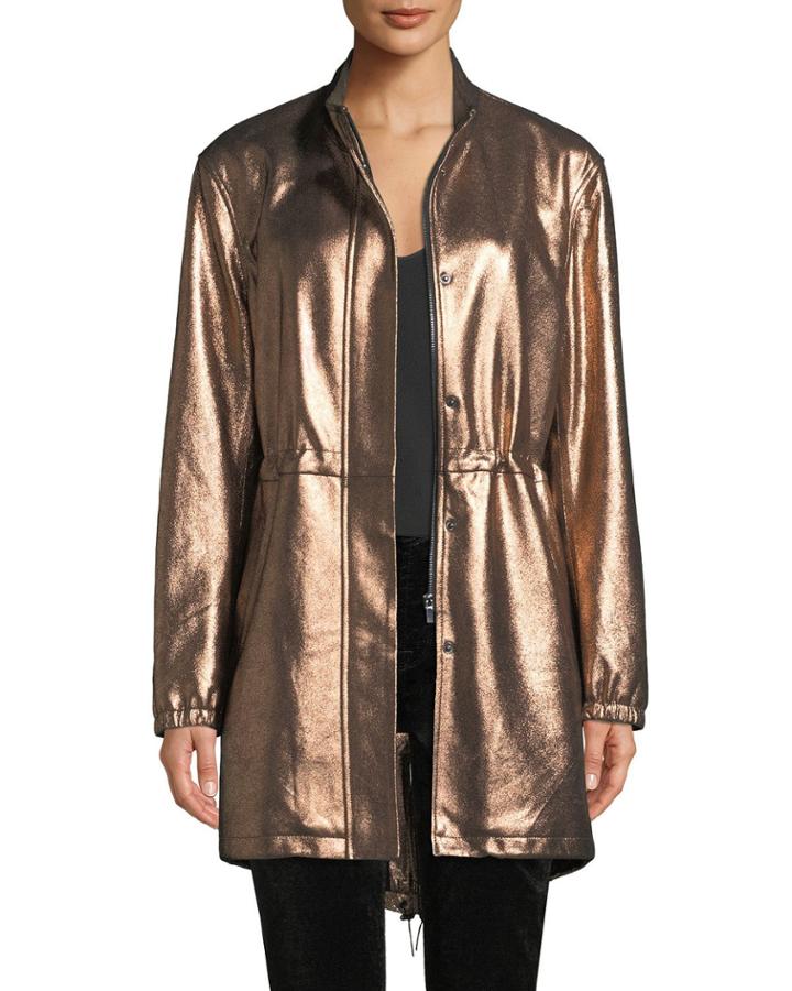 Metallic Leather Anorak Jacket