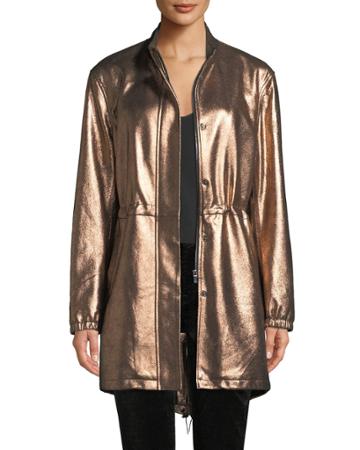 Metallic Leather Anorak Jacket