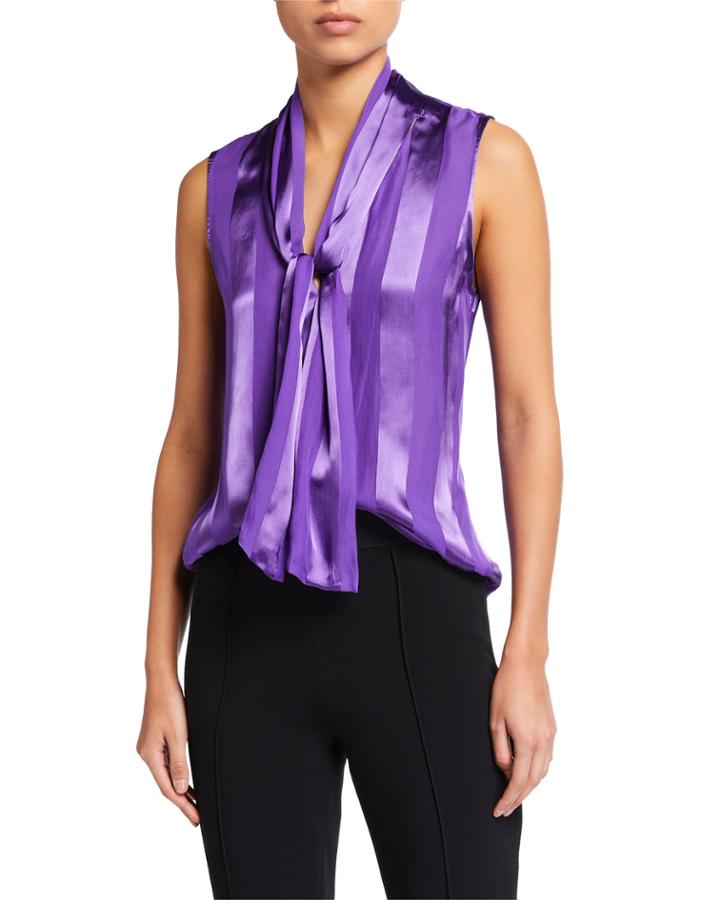 Gwenda Sleeveless Paneled Tie-neck Tunic Blouse