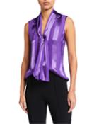 Gwenda Sleeveless Paneled Tie-neck Tunic Blouse