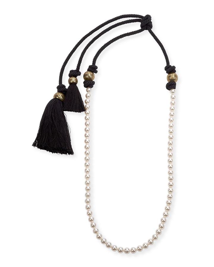 Long Pearly Necklace With Tassel Ends,