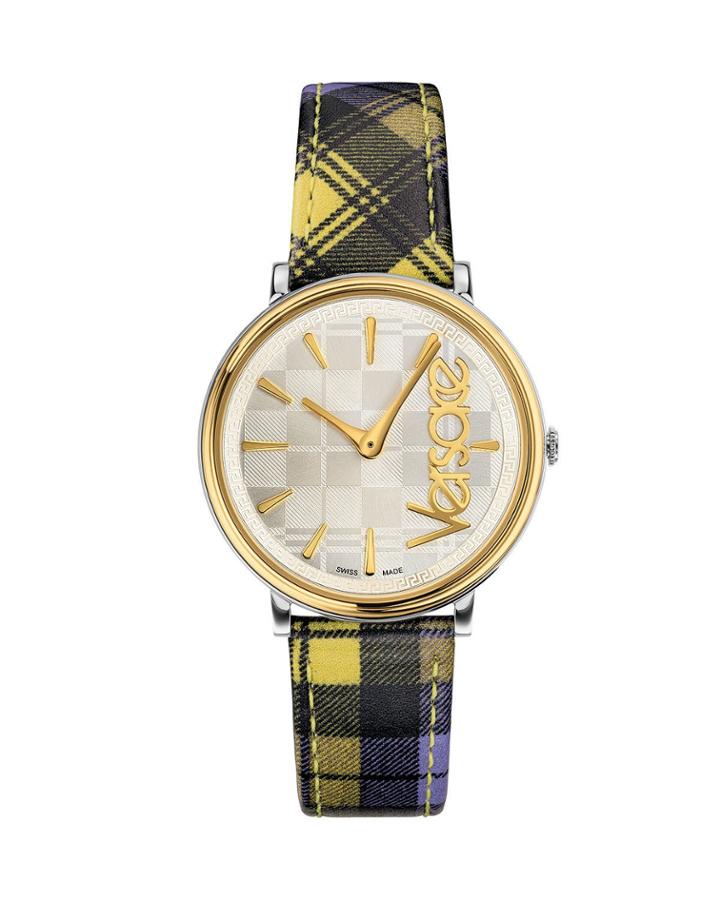 38mm Tartan Plaid Watch W/ Leather