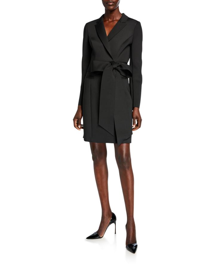 Scuba Bow-waist Long-sleeve Coat Dress