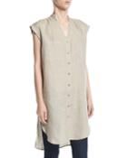 Tellaro V-neck Button-front Linen Tunic Top