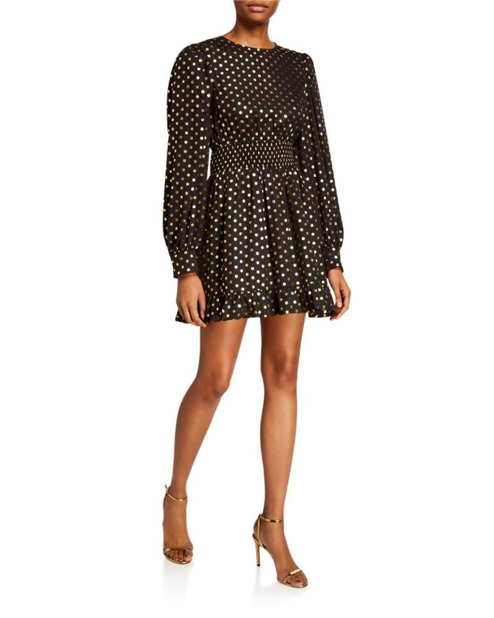 Metallic Polka Dot Smocked-waist Dress