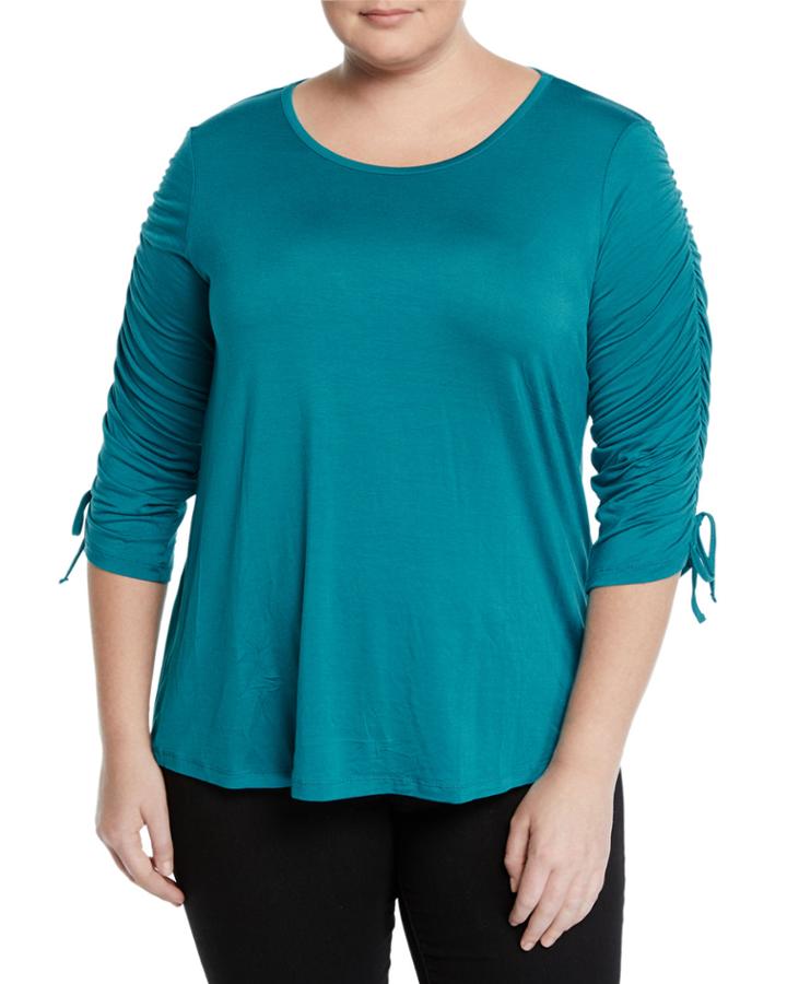 Ruched-sleeve Crewneck Tee,