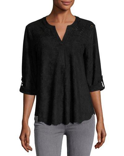Split-neck Half-sleeve Tunic Top, Black
