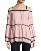 Chiffon And Lace Off-the-shoulder Top, Pink