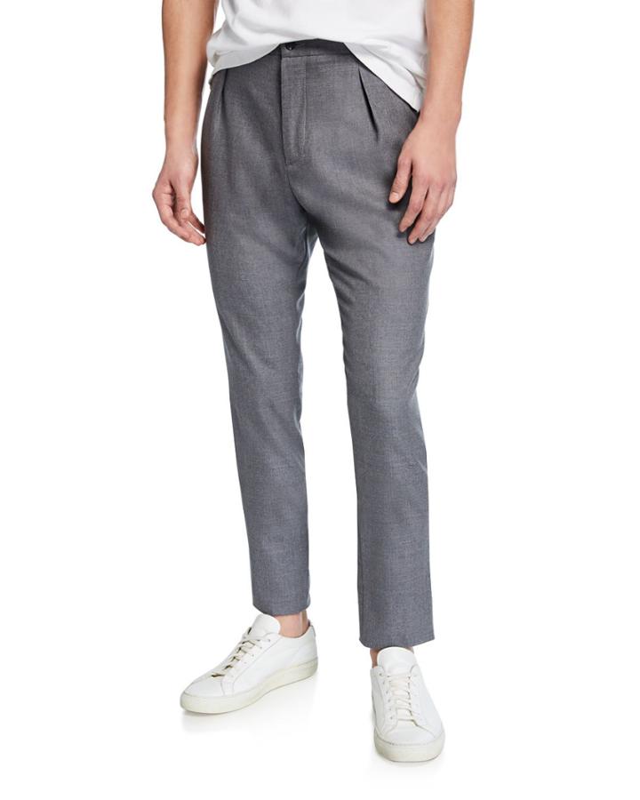 Men's Heathered Wool Pleated Pants, Gray
