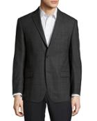Regular-fit Check Two-button Wool Blazer, Charcoal