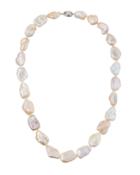 14k White Gold Coin-shaped Pearl Necklace, Pink/peach