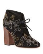 Beaded Butterfly Suede Lace-up Booties