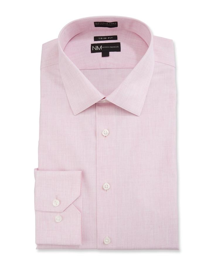 Men's Non-iron Trim-fit Heathered Dress