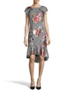 Cap-sleeve Floral-jersey High-low Dress