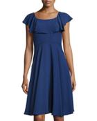 Chiffon-ruffle A-line Dress, Blue