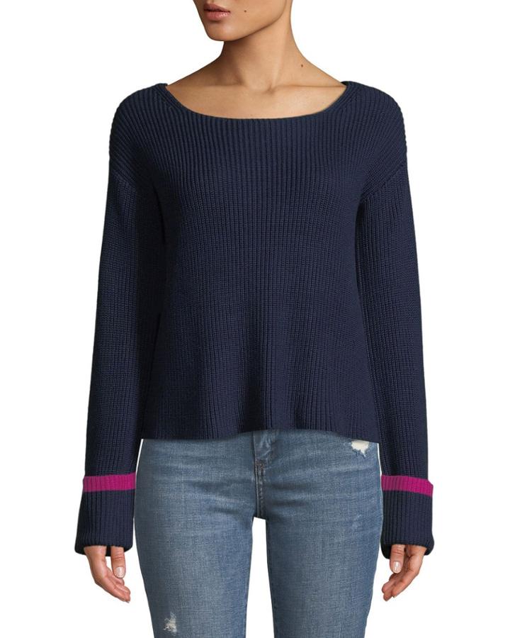 Tipped-cuff Scoop-neck