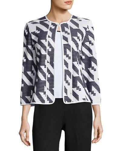 Houndstooth Knit Jacket, Blue/white