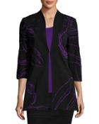 3/4-sleeve Embroidered Jacket, Black/purple