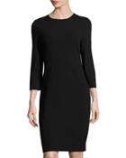 3/4-sleeve Boucle Sheath Dress, Black