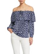 Off-the-shoulder Long-sleeve Printed Blouse