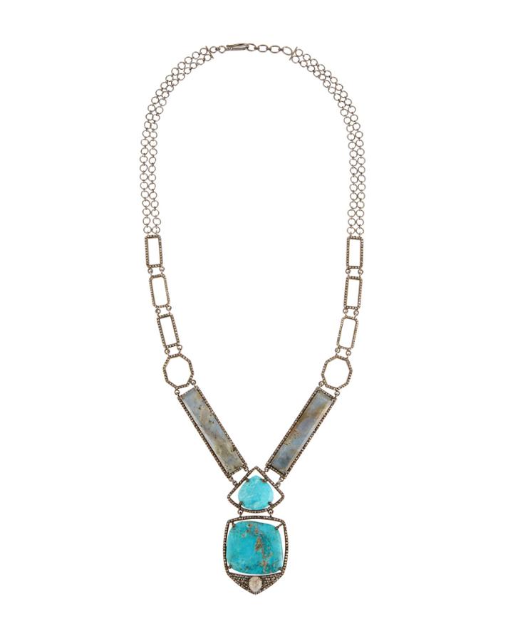 Labradorite And Turquoise Pendant Necklace