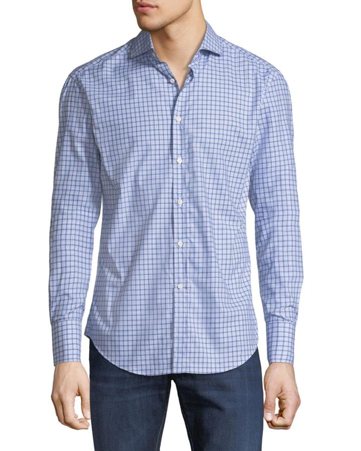Men's Slim-fit Checked Twill Sport Shirt,