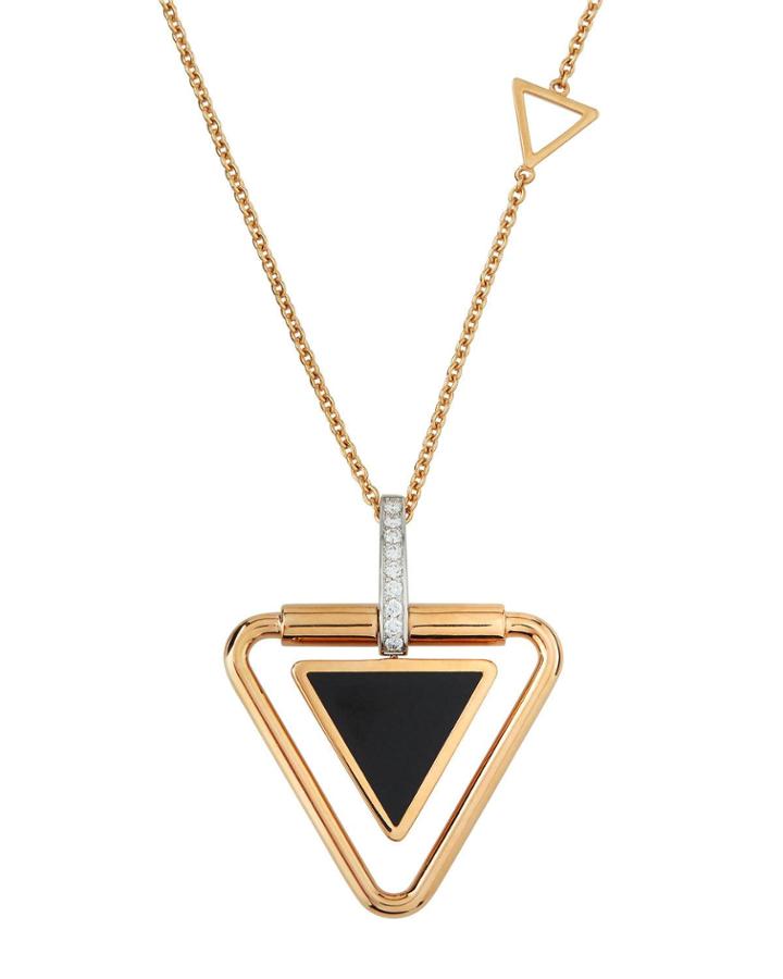 18k Rose Gold Triangular Black Jade Necklace, Rose/white