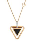 18k Rose Gold Triangular Black Jade Necklace, Rose/white