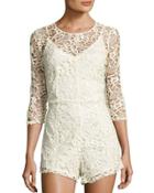 3/4-sleeve Lace Romper, Ivory