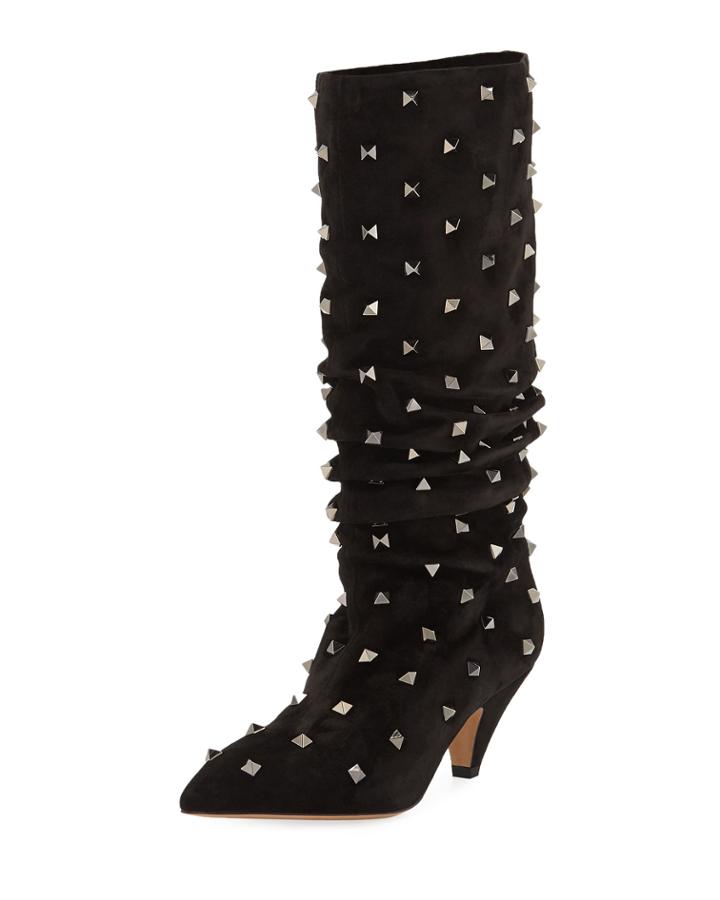 Rockstud Suede Scrunch Knee Boots