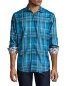 Lazio Ombre Plaid Jacquard Sport Shirt, Bright Blue