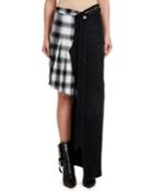 Asymmetric Checked & Denim Unbutton