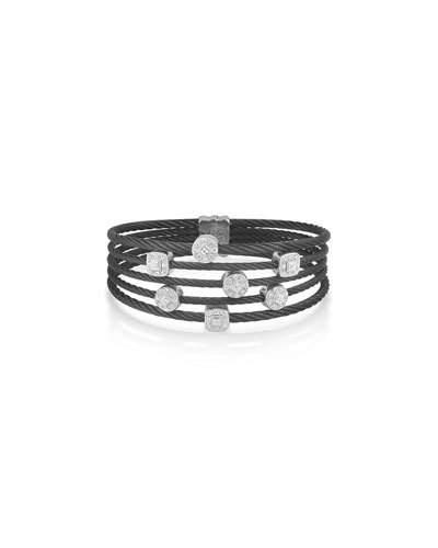 Noir Five-row Bracelet W/ Diamond Stations, Black