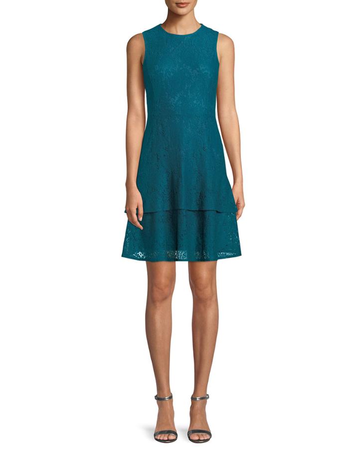 Lace Double-flounce Sleeveless Dress