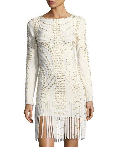Long-sleeve Cocktail Dress W/ Fringe & Grommets