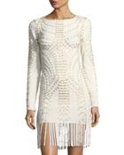 Long-sleeve Cocktail Dress W/ Fringe & Grommets
