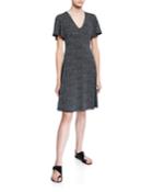 Dotted V-neck Flutter-sleeve Knit Dress