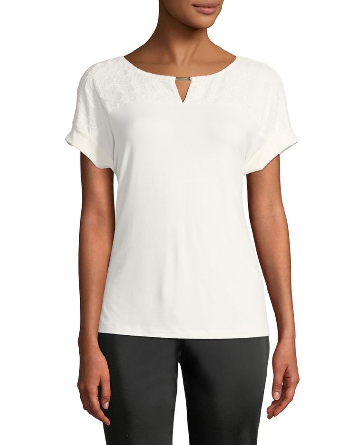 Lace-yoke Short-sleeve Tee