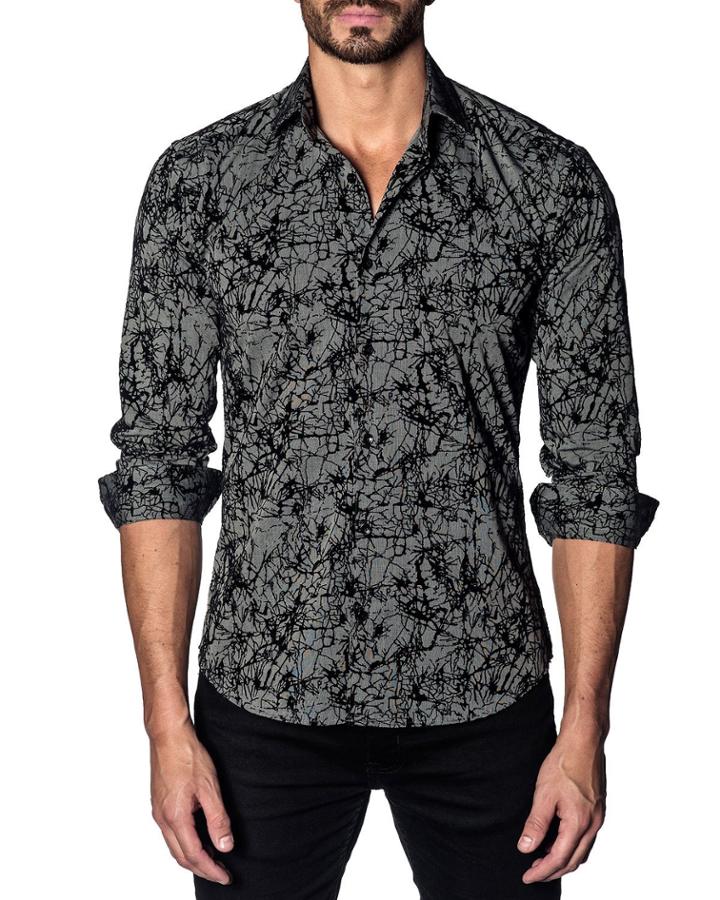 Men's Modern-fit Flocked Long-sleeve