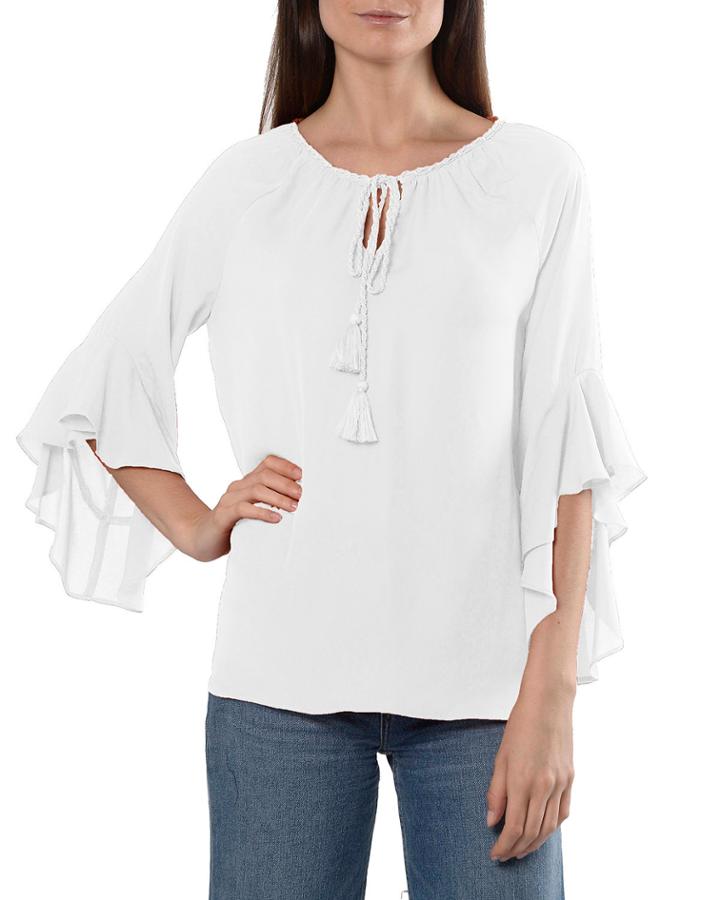Ruffle-sleeve Blouse W/neck Tie