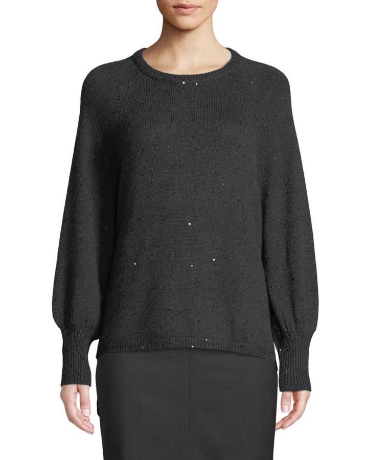 Crewneck Long-sleeve Cashmere-silk Pullover Knit