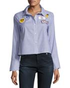 Scalloped-collar Striped Shirt, Blue/white