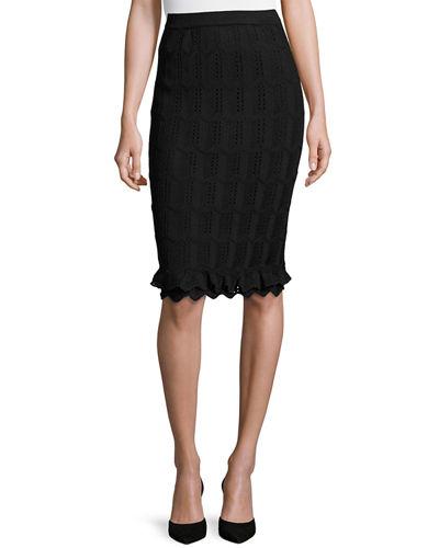Santana Knit Pencil Skirt W/ Ruffled Hem