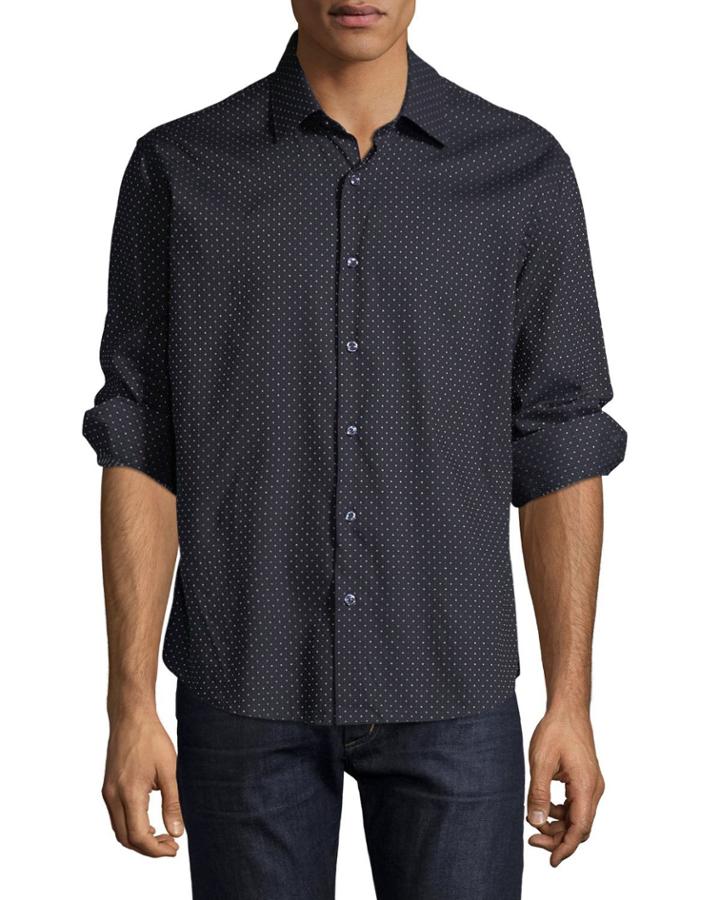 Men's Slim Fit Regular Finish Wear It Out Dobby Dot