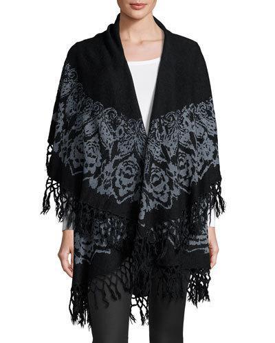 Floral-print Blanket Poncho