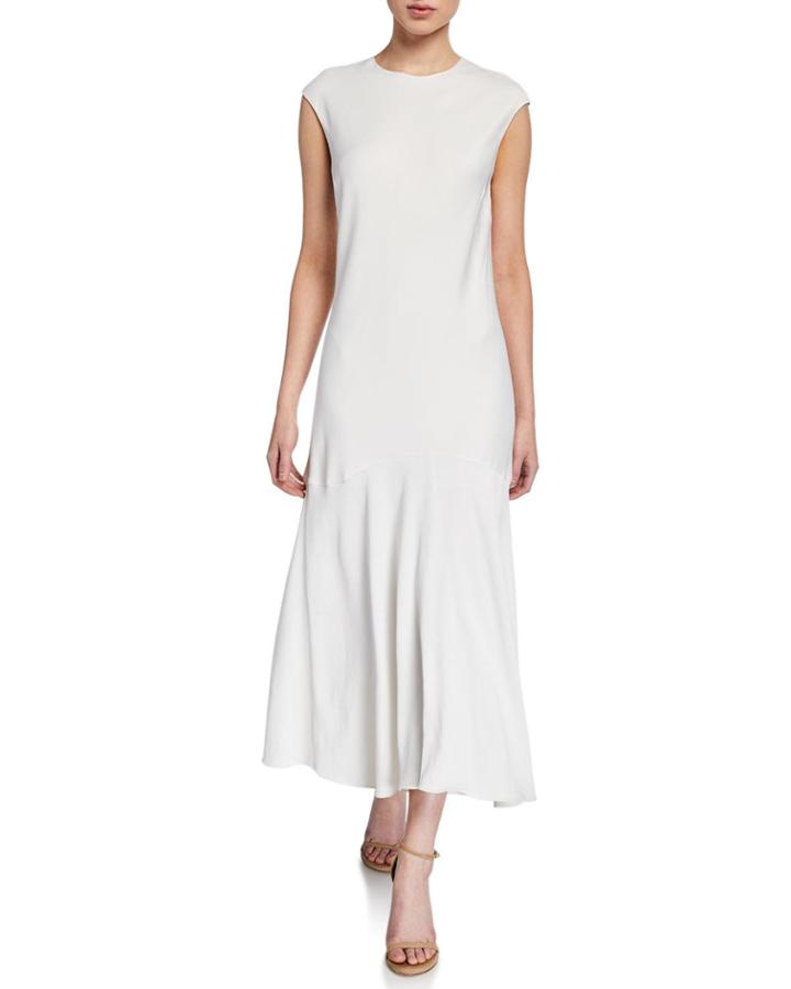 Cascade Keyhole Cap-sleeve Dress