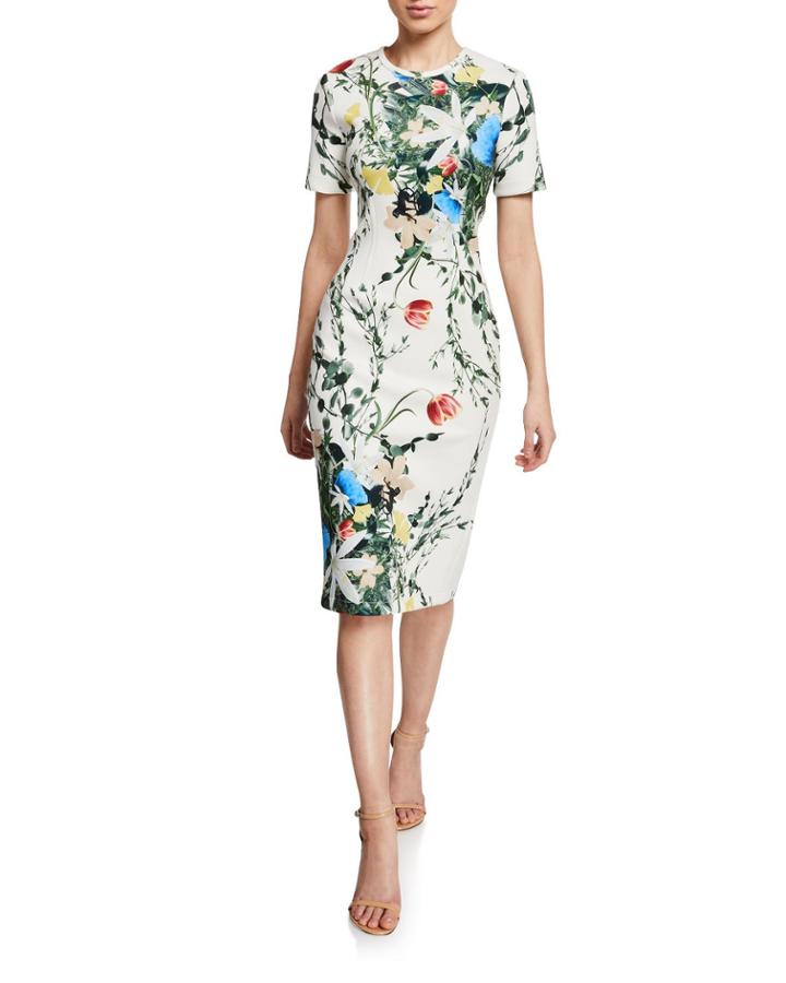 Floral-print Scuba Short-sleeve Dress