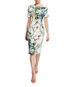 Floral-print Scuba Short-sleeve Dress